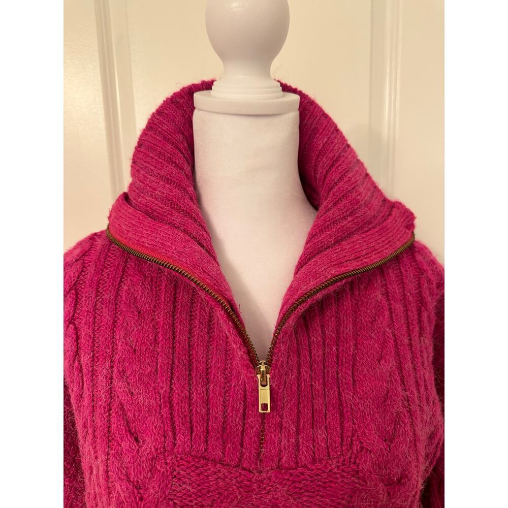 💖✨ Anthropologie Hot Pink Cable Knit Quarter Zip Sweater Size S - Cozy It Girl - Picture 3 of 5